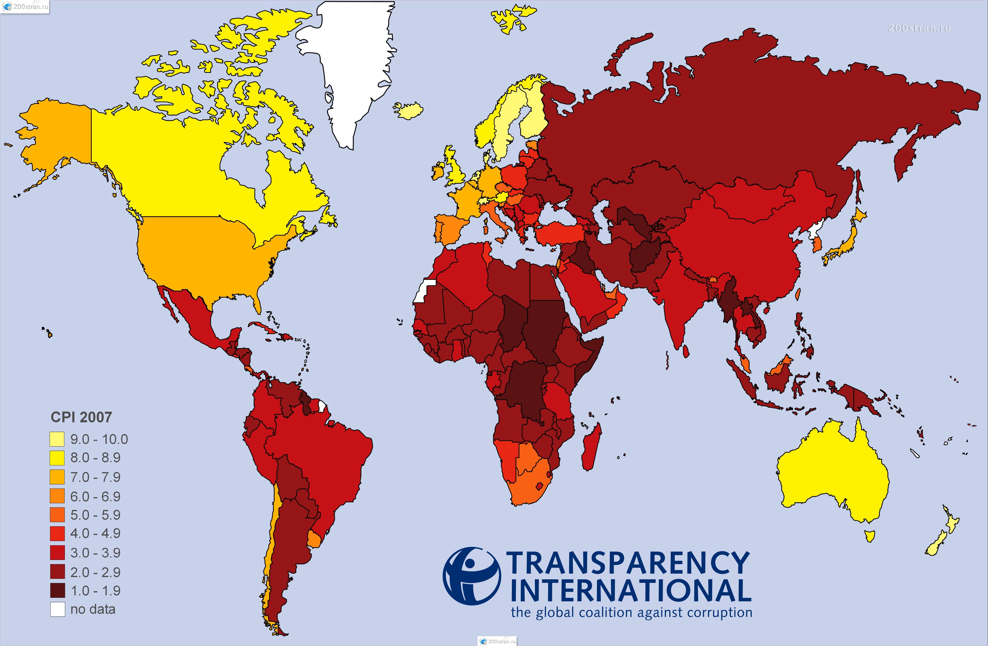 Карта коррумпированности стран мира Map Corrupt Countries In The World