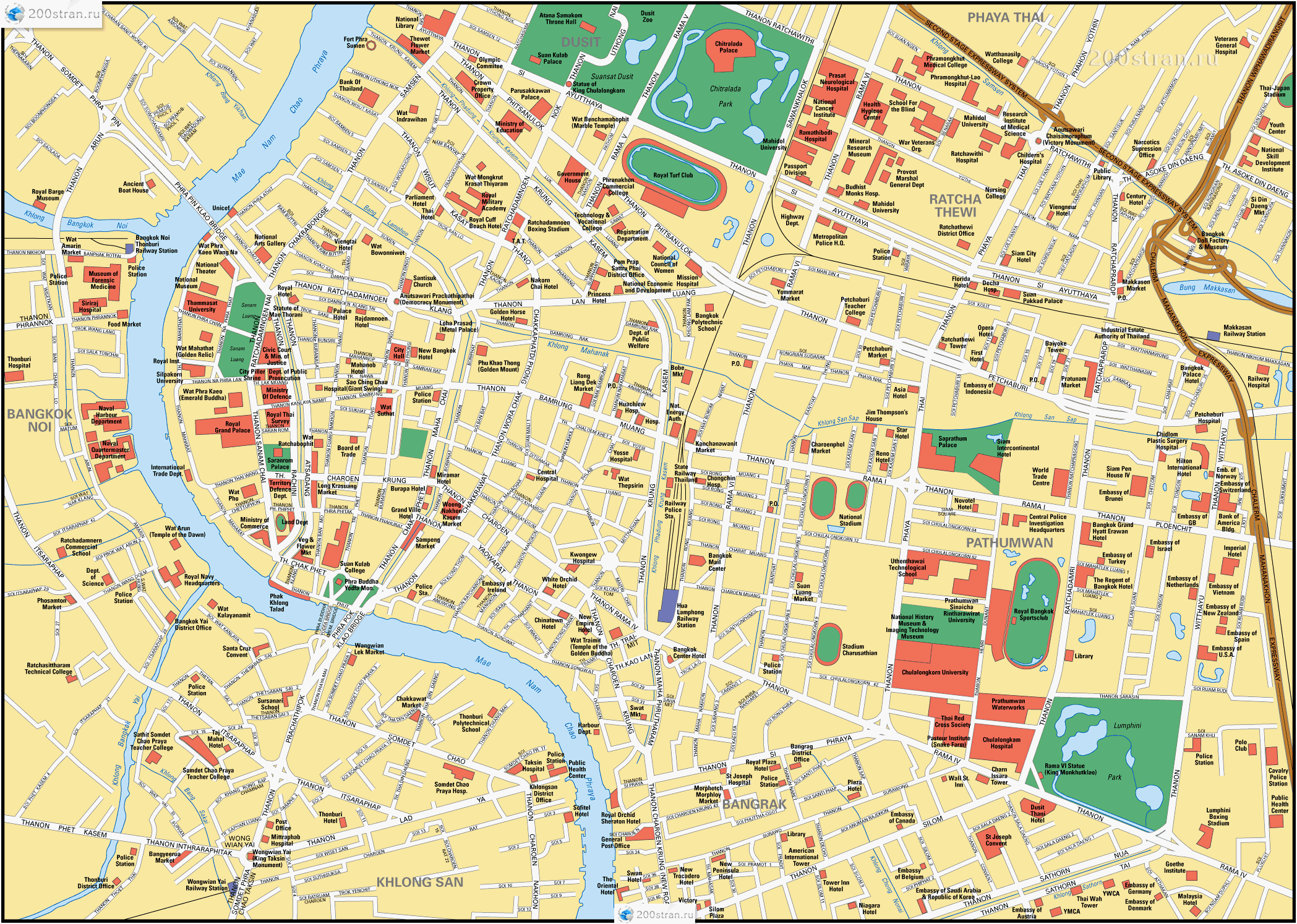 Подробная карта центра Бангкока | Detailed map of central Bangkok